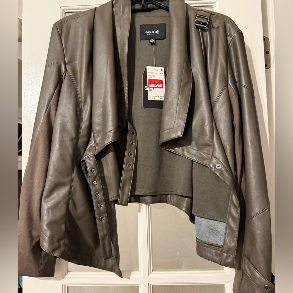 Dark green faux leather jacket, size S